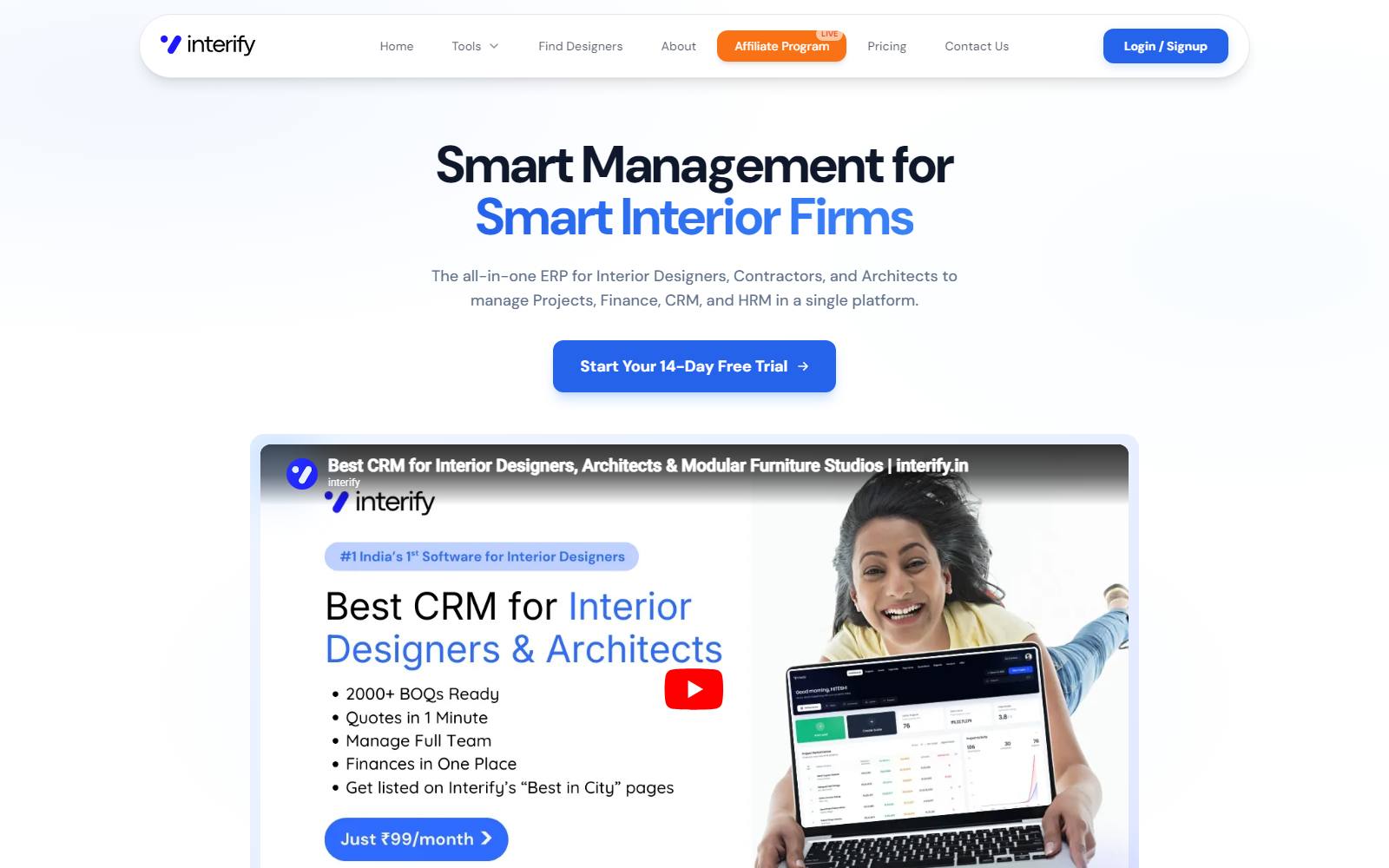 Interify — CRM dashboard built for interior designers